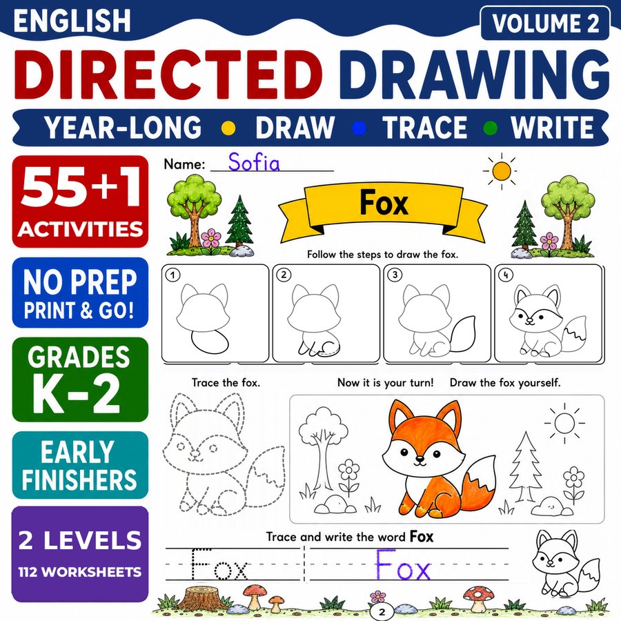 Directed Drawing Worksheets for Grades K-2, Volume 2: Draw, Trace, Write